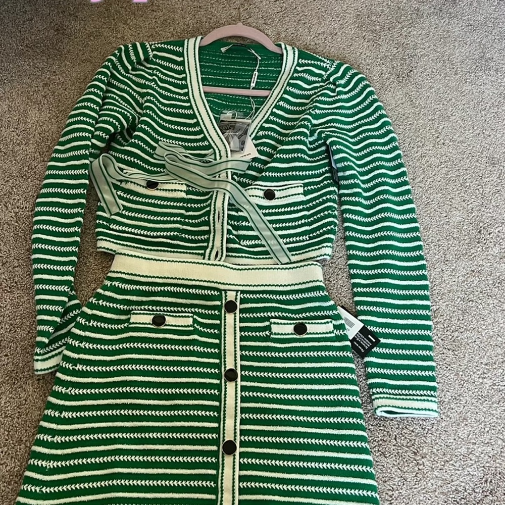 Self-Portrait Green and White Knit Set